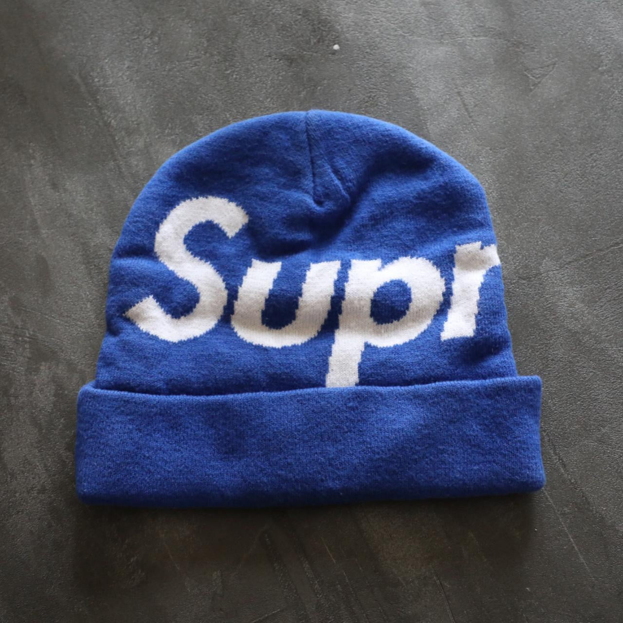 在庫超歓迎Supreme Big Logo Beanie Blue チェック ビーニー 帽子