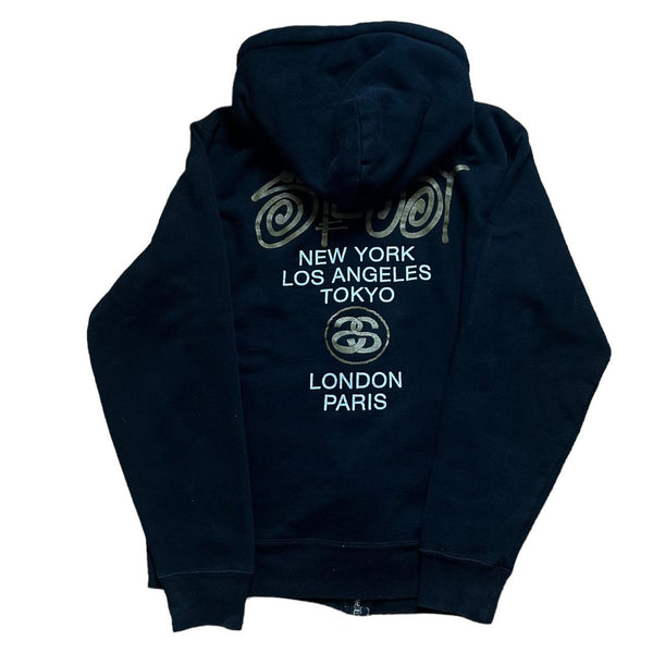 Stussy black gold zip up hoodie