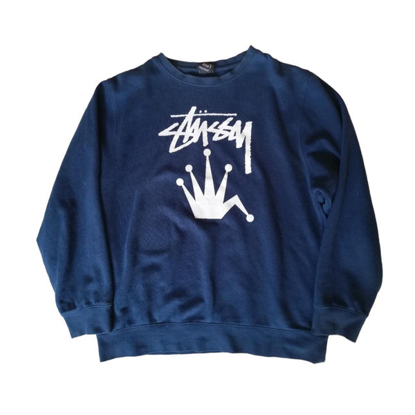 STUSSY Crown sweat shirt navy blue Vintage trainer USA made decalogo Stussy 90s archive rare