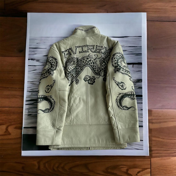 Vintage Avirex Leather jacket with hand painted dragon details, Limited Edition 1 of 36