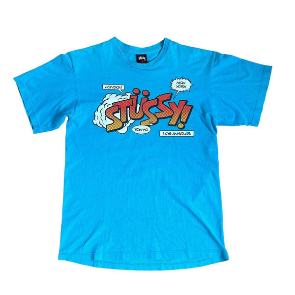 Stussy Men's Short Sleeve Comic T-shirt Blue