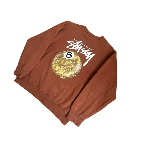 Stussy Brown Gold 8 Ball Crewneck