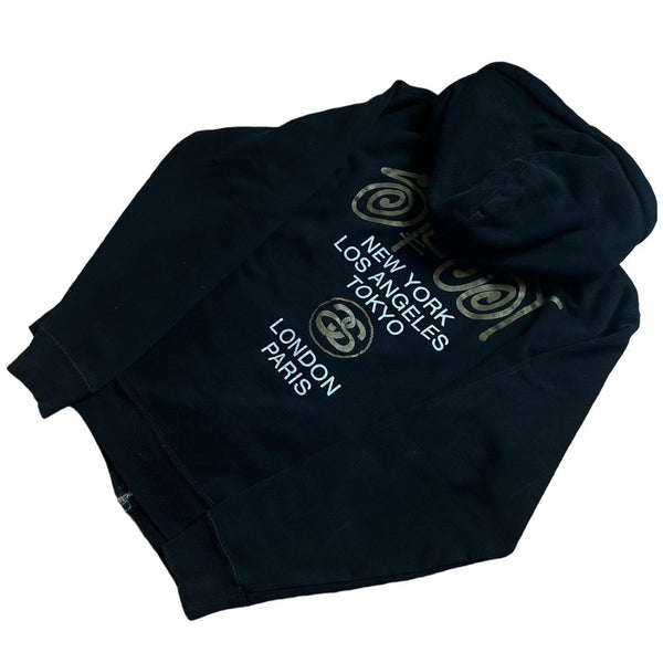 Stussy black gold zip up hoodie