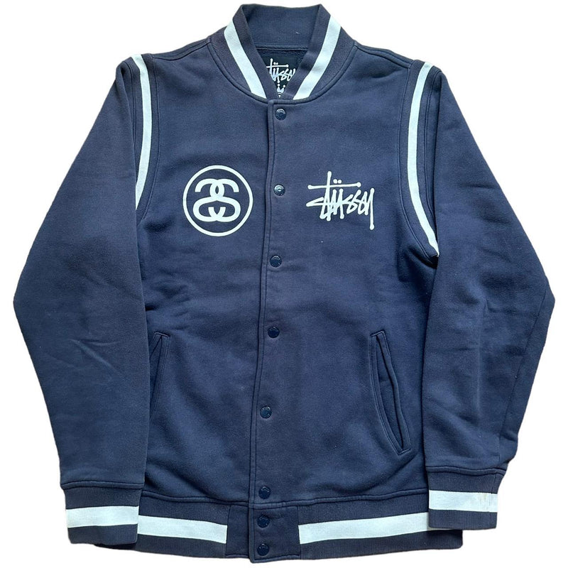 Stussy front and back navy Varsity Jacket