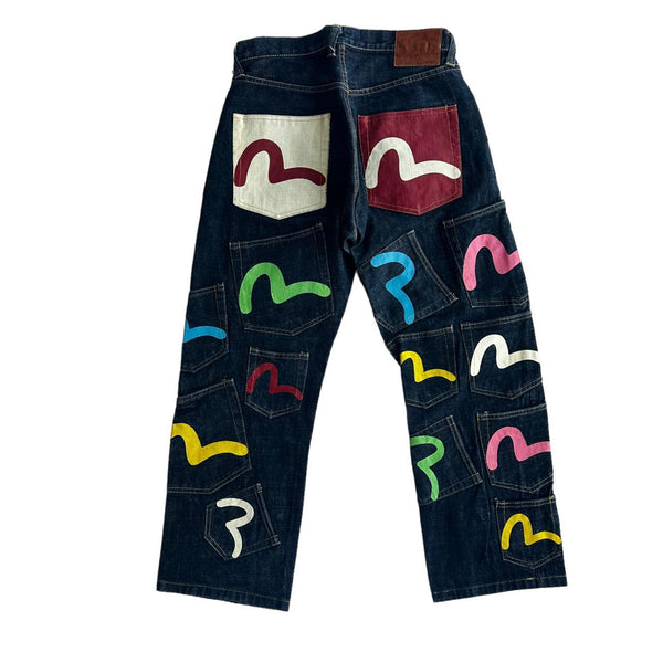 Evisu Multi Pocket Rainbow Denim Jeans