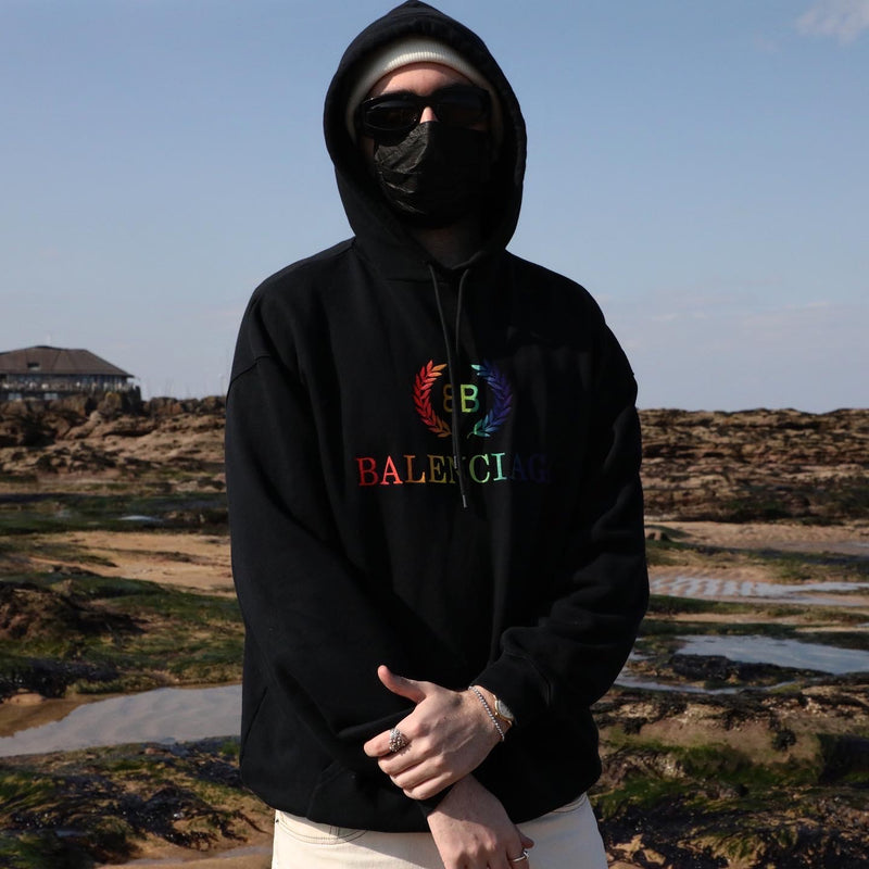 Balenciaga Black Rainbow BB Hoodie S M Rich Archive