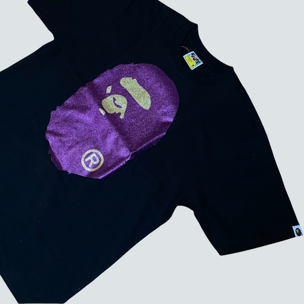 A Bathing Ape Glitter Logo Short Sleeve T-shirt with tags Black and Purple Gold label