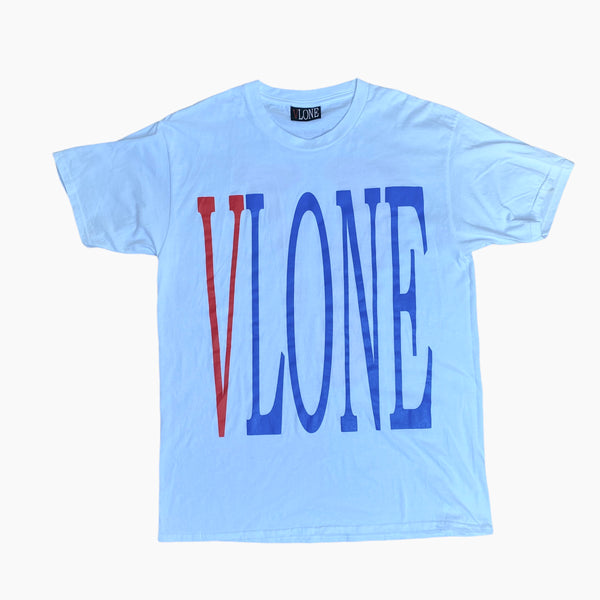 Vlone Front and back Logo Tee White Red Blue (M)