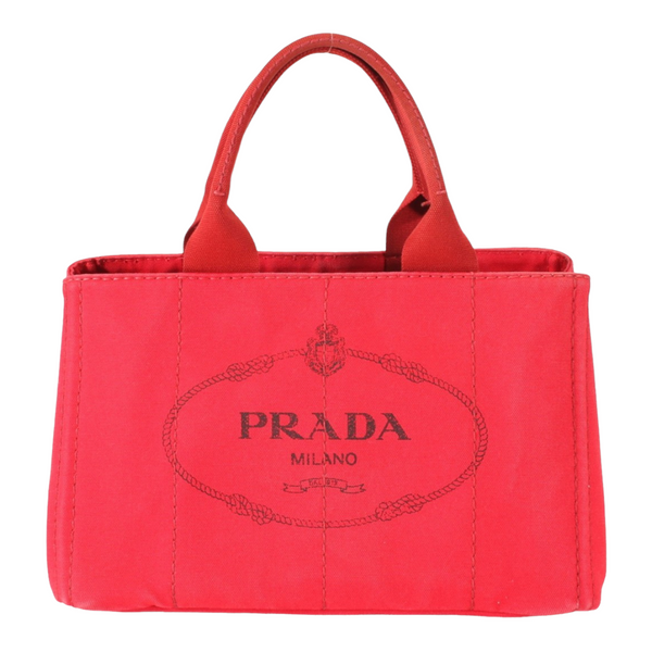 Prada Red logo canvas tote bag