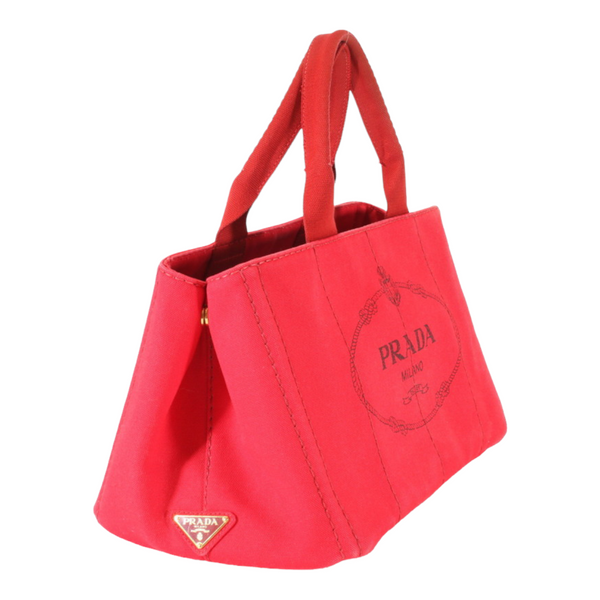 Prada Red logo canvas tote bag