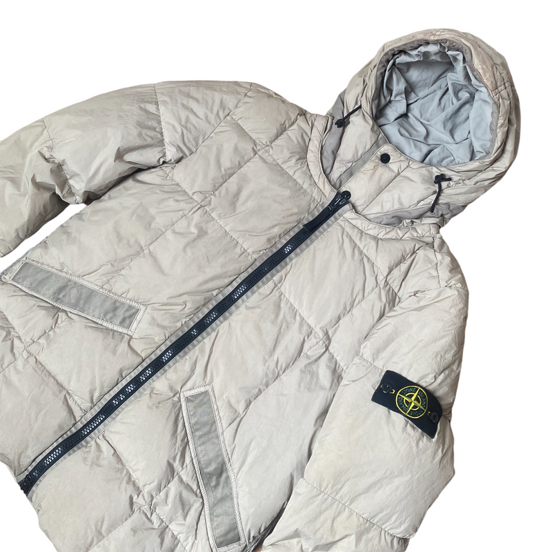 STONE ISLAND Garment Dy Nylon Hooded Down Jacket beige