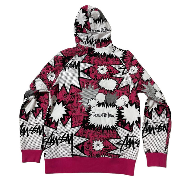 Stussy Comic Pink Hoodie Zip Up