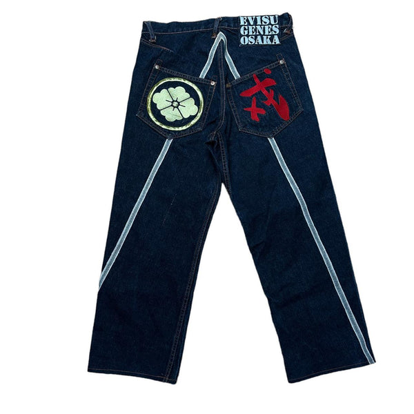 EVISU Straight Pants 2001/EVISU GENES OSAKA/Kai/Button fly Blue Jeans