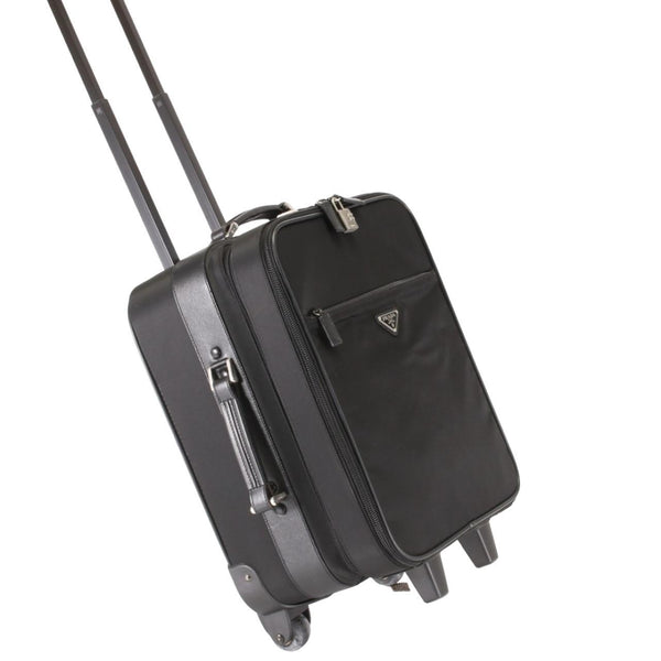 Prada Black Roller Suitcase Carry on Leather x nylon