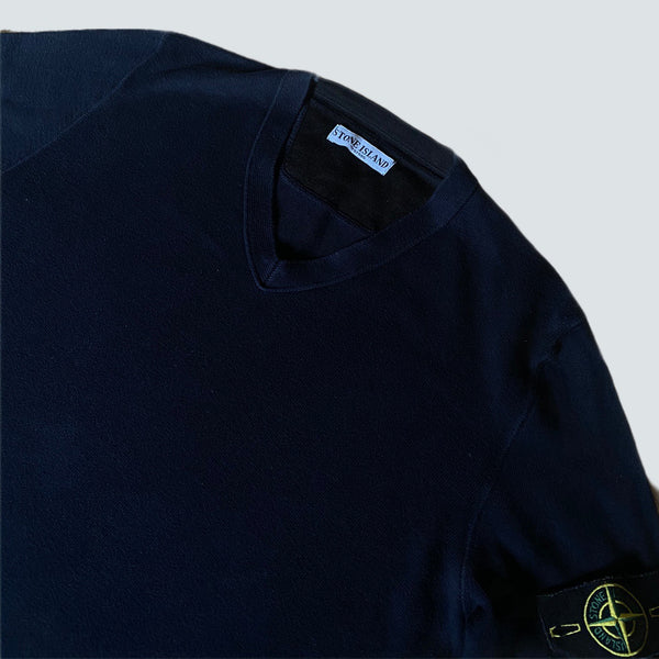 Navy Stone Island V neck Jumper (L)