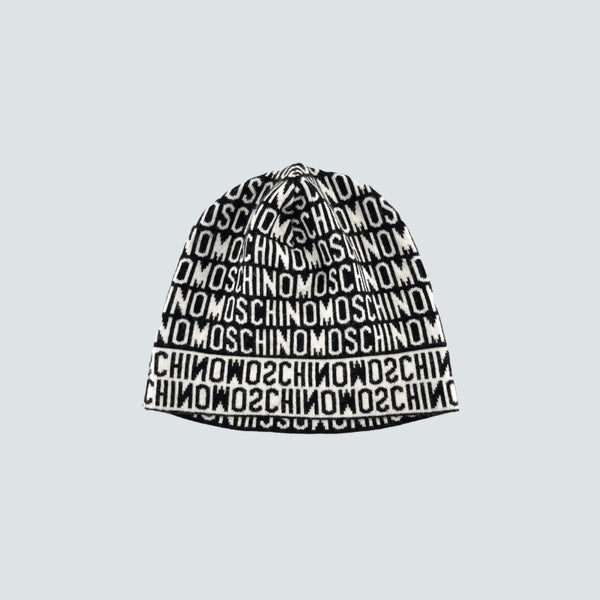 Moschino Monogram Logo Black White Wool Beanie Hat