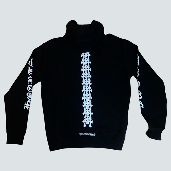 CHROME HEARTS Black Tire Track-Crosses Hoodie (M)