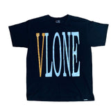 Vlone Front and back Logo Tee Black Orange (L)