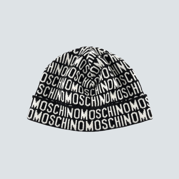 Moschino Monogram Logo Black White Wool Beanie Hat