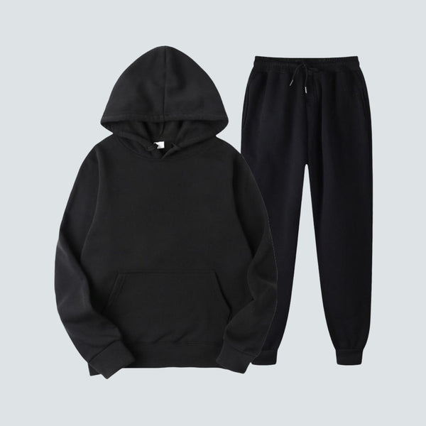 Plain Black Hoodie Joggers Set (L)