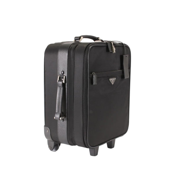 Prada Black Roller Suitcase Carry on Leather x nylon