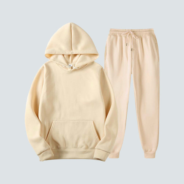 Plain Beige Hoodie Joggers Set (S)