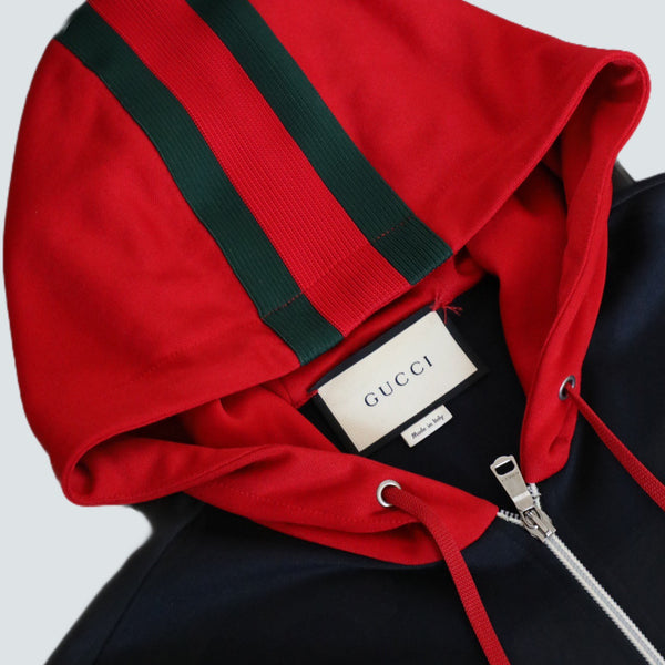 Gucci Red/Navy Zip Up Bee Hoodie (M)